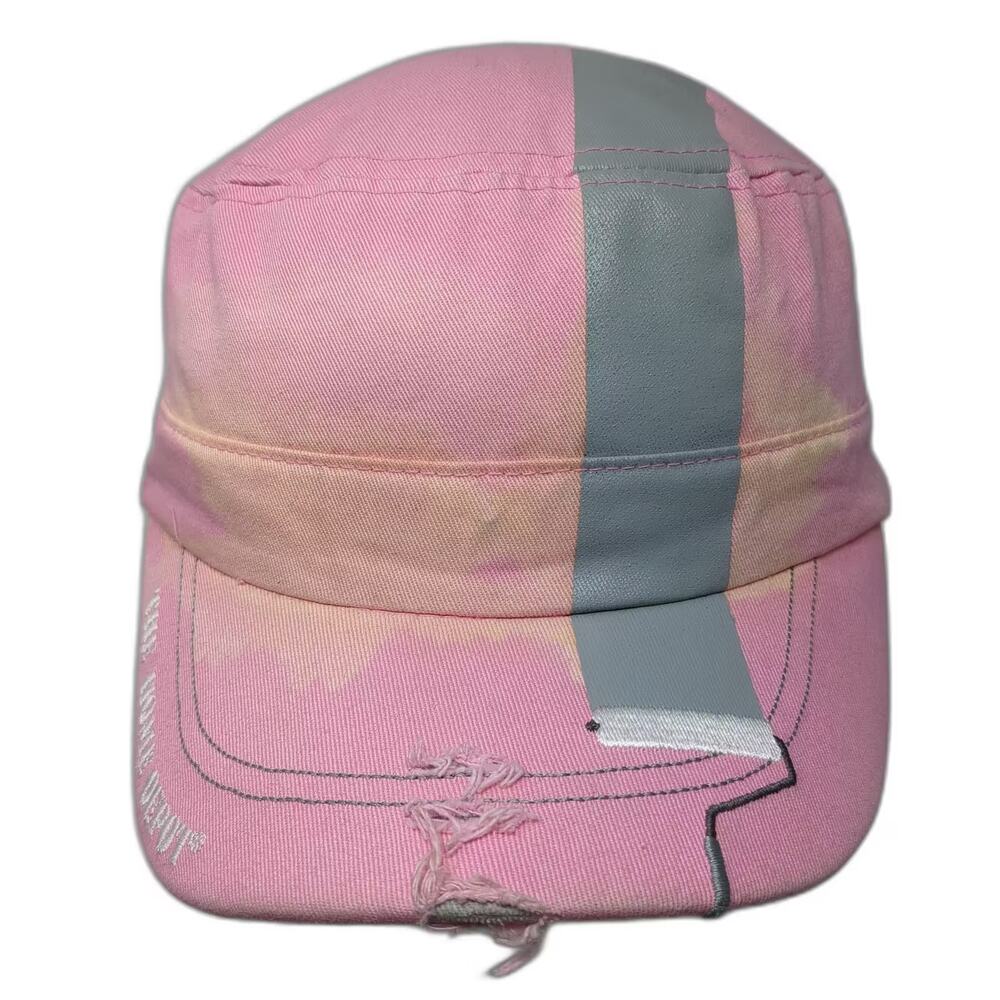 The Home Depot Army Cap Pink Gray OS Strapback Hat Distressed Tie Dye Pattern